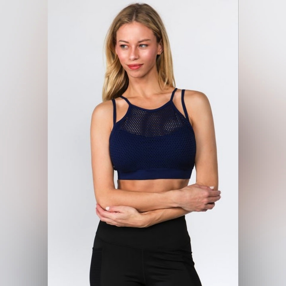 Navy Mesh Sports Bra
